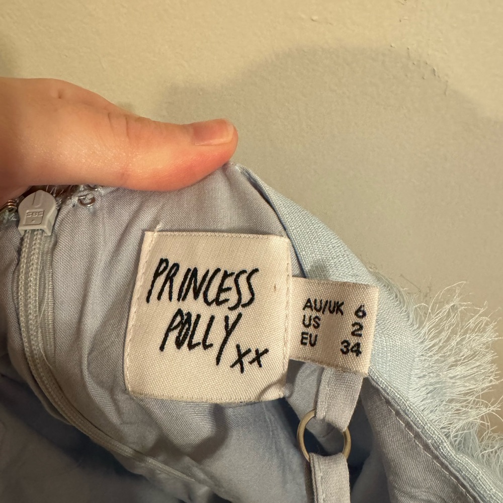 Princess Polly Molina Mini Dress Size 2 Fringe Tiered Flapper Party Light Blue - Picture 2 of 3